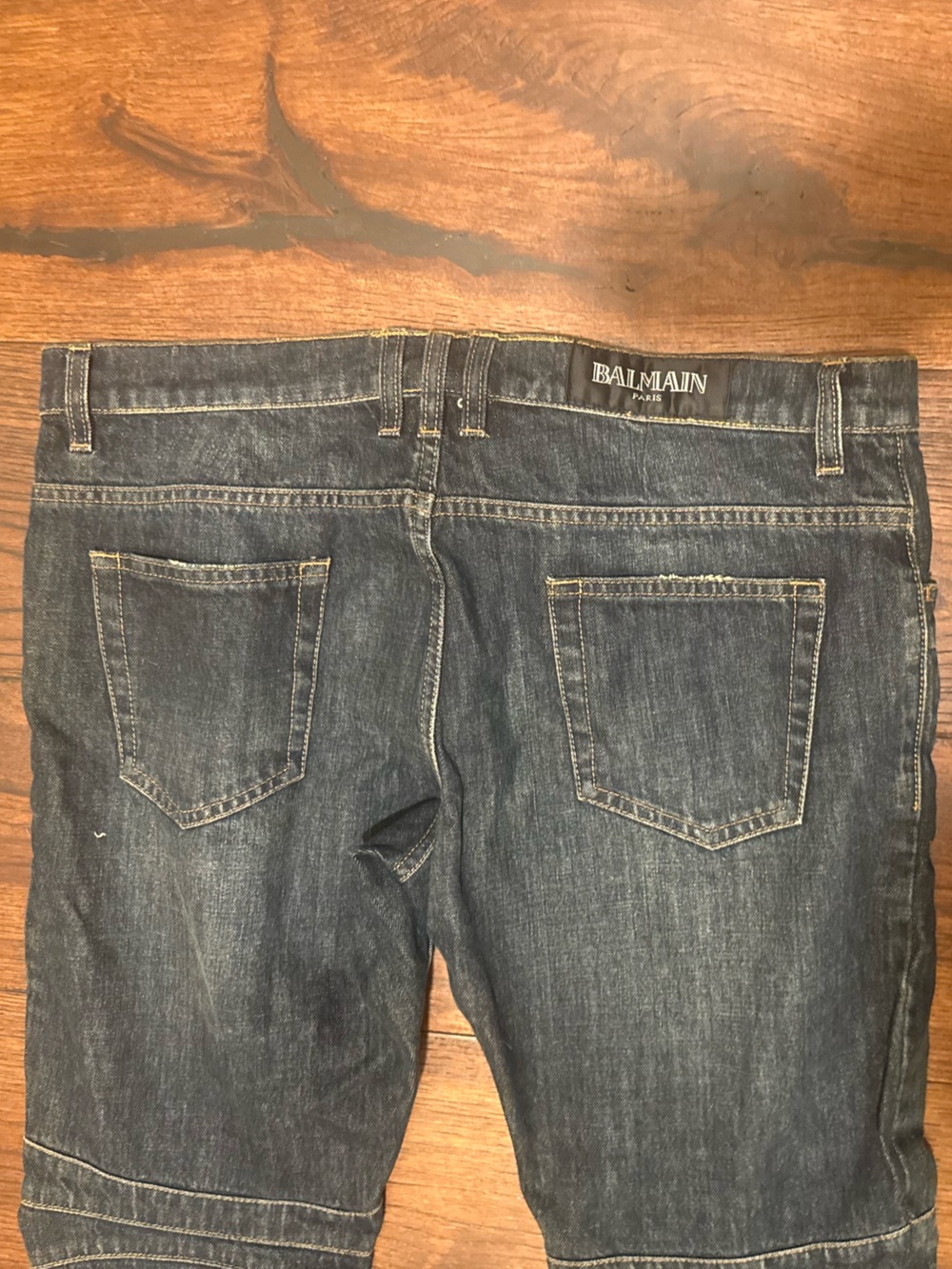 BALMAIN PARIS MENS BIKER MOTO DENIM JEANS, SIZE 34, INDIGO BLUE WASH - Picture 9 of 15